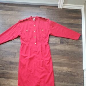 Vintage 1980s (approx. 1985–1989) women’s military-inspired midi shirt dress